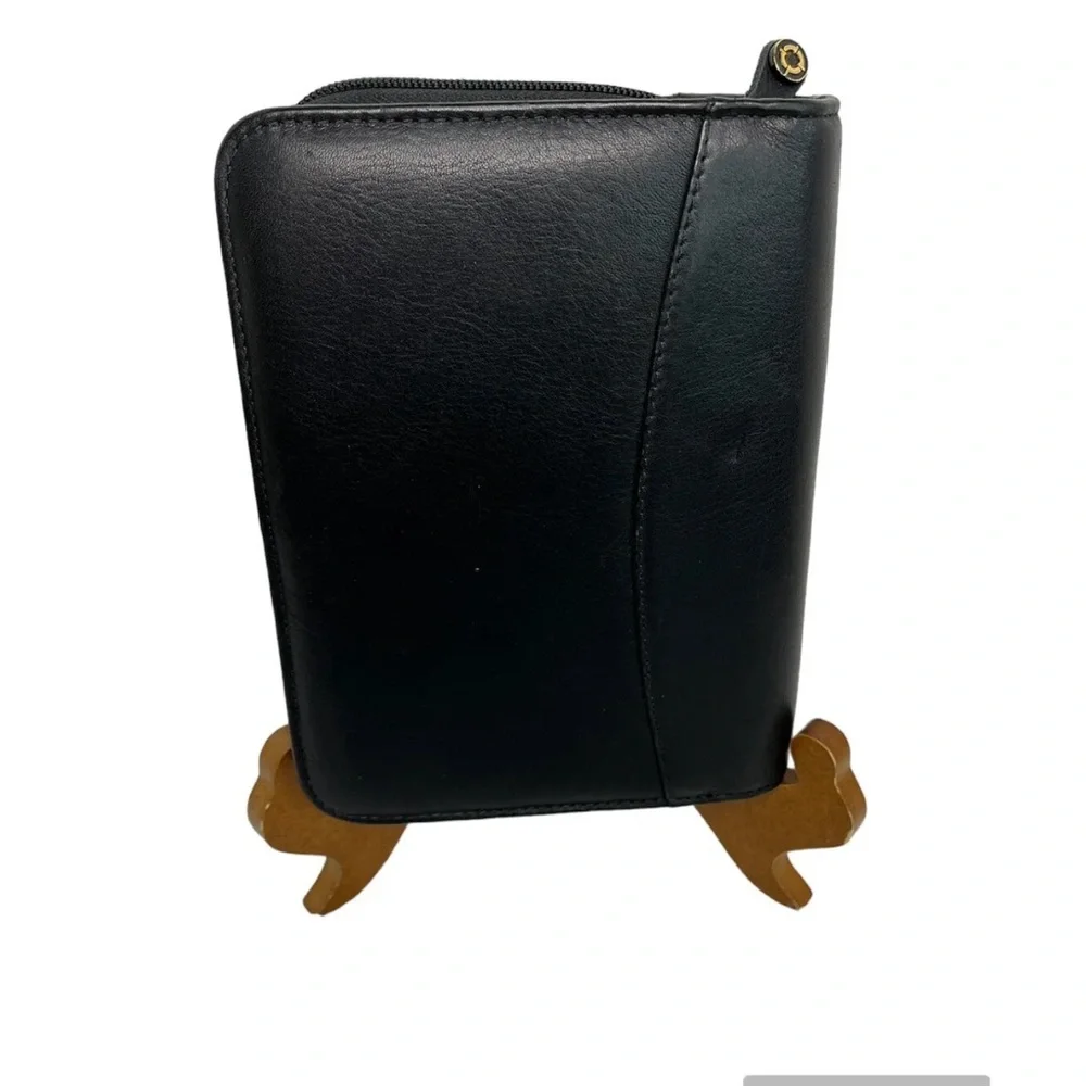 Franklin Covey Black Full Grain Nappa Leather USA Device Holder Zip Binder Tabs